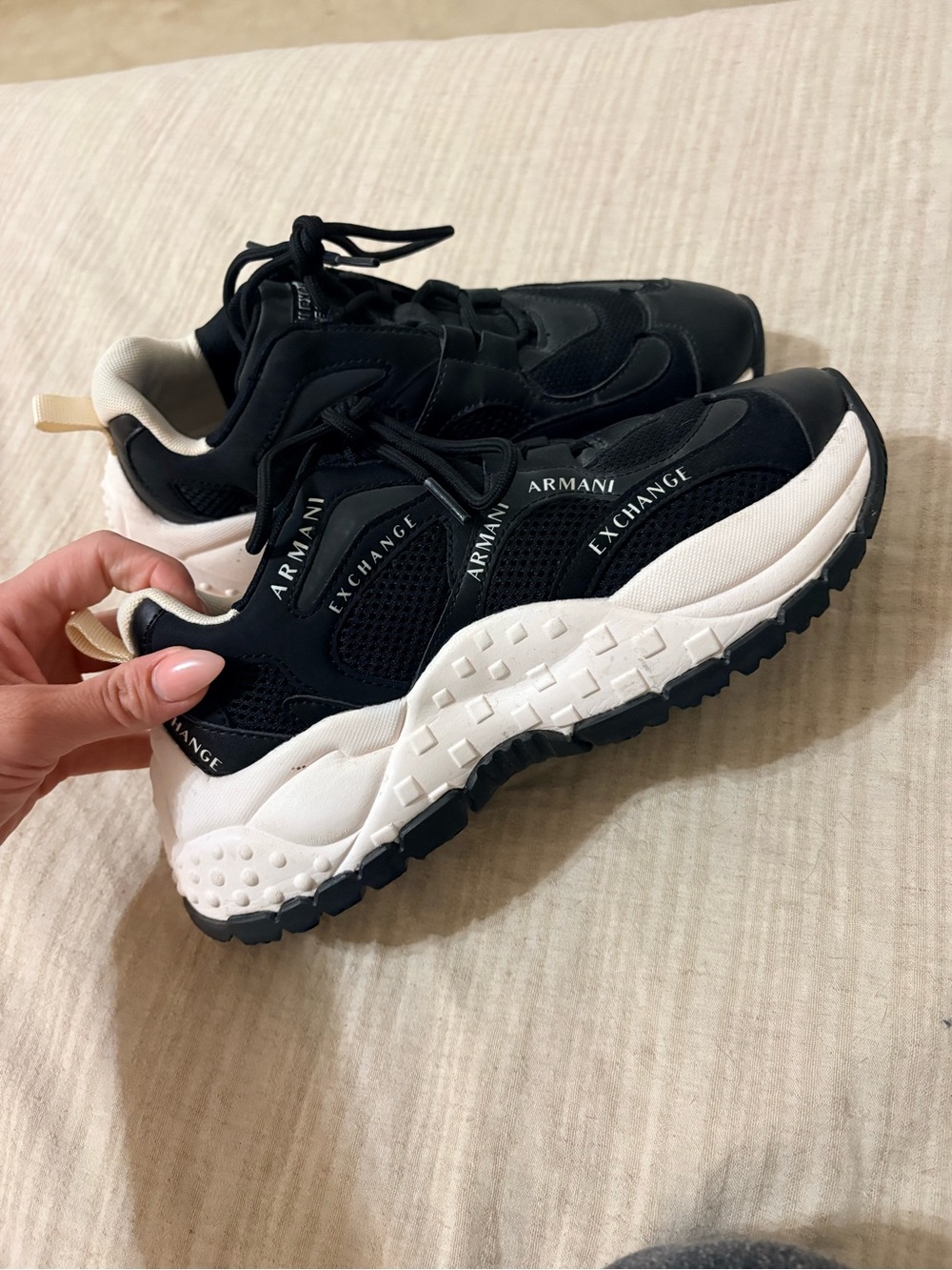 Armani Exchange Black and White Women's Chunky Runner Sneakers